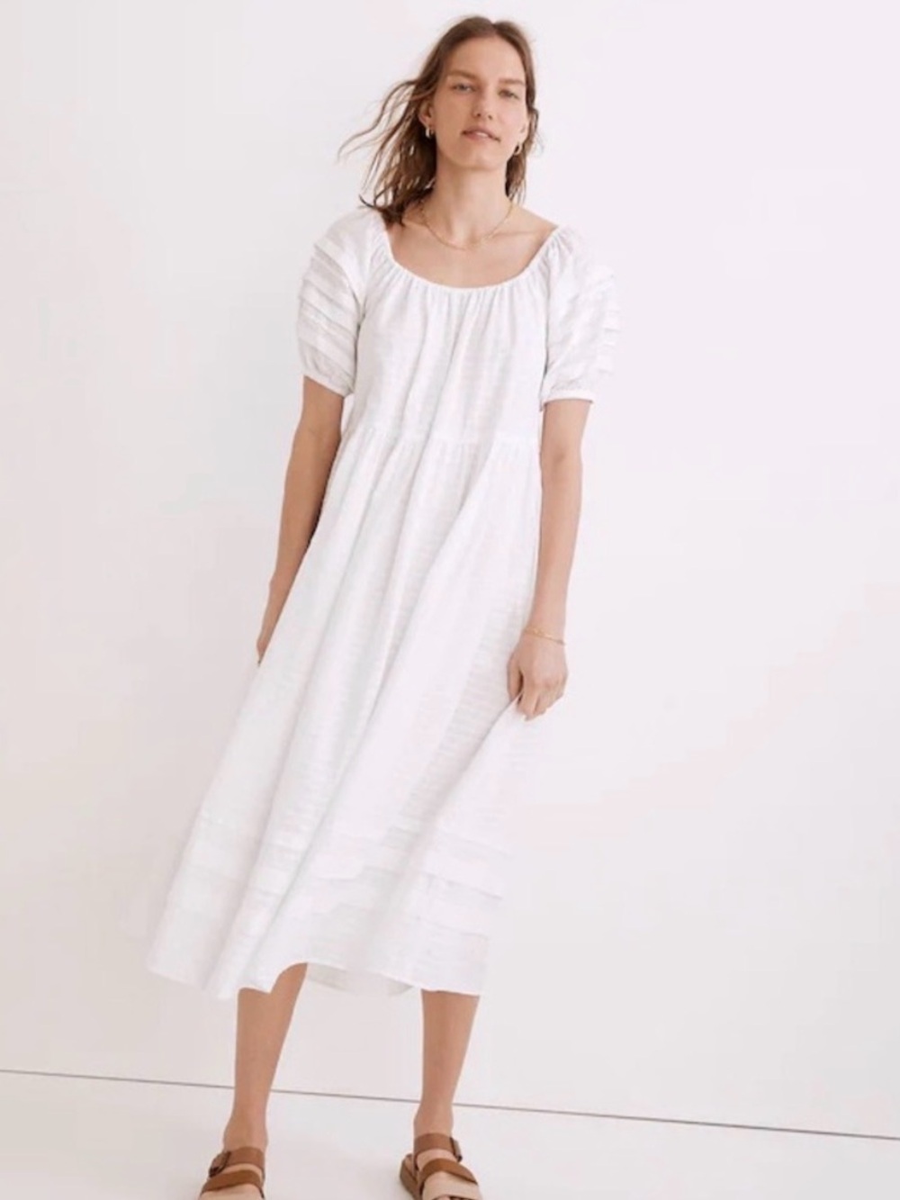 Madewell White Puff-Sleeve Midi Dress